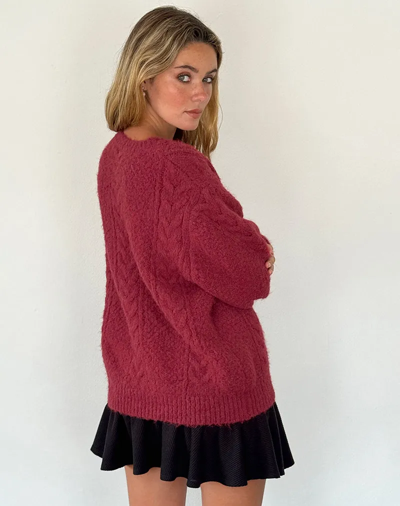 Aceso Cardigan in Brush Knit Burgundy