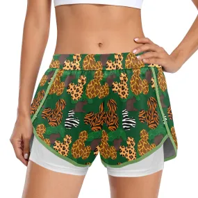 Animal Prints Women's Sports Shorts With Compression Liner