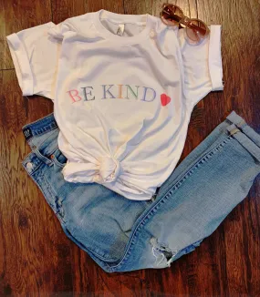 Be Kind Heart T-Shirt - Solid White Blend