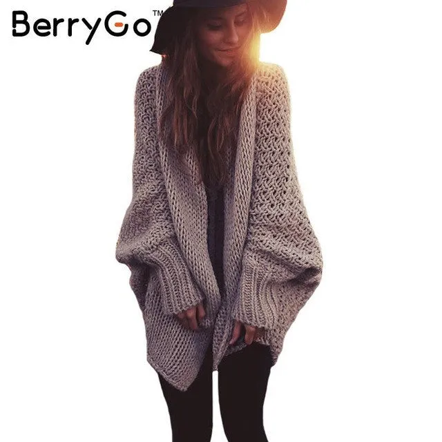 BerryGo batwing sleeve knitted cardigan sweaters women Fashion oversized shrug sweater Autumn winter warm long sweater jumpers