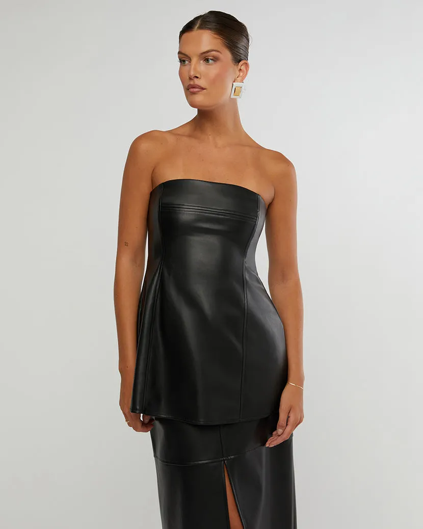 Black Vegan Leather Strapless Square Top