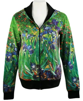 Breeke - Van Gogh's Irises, Long Sleeve Zippered Hand Silk Screened Hoodie