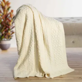 Chunky Aran Knit Throw Blanket- Cream