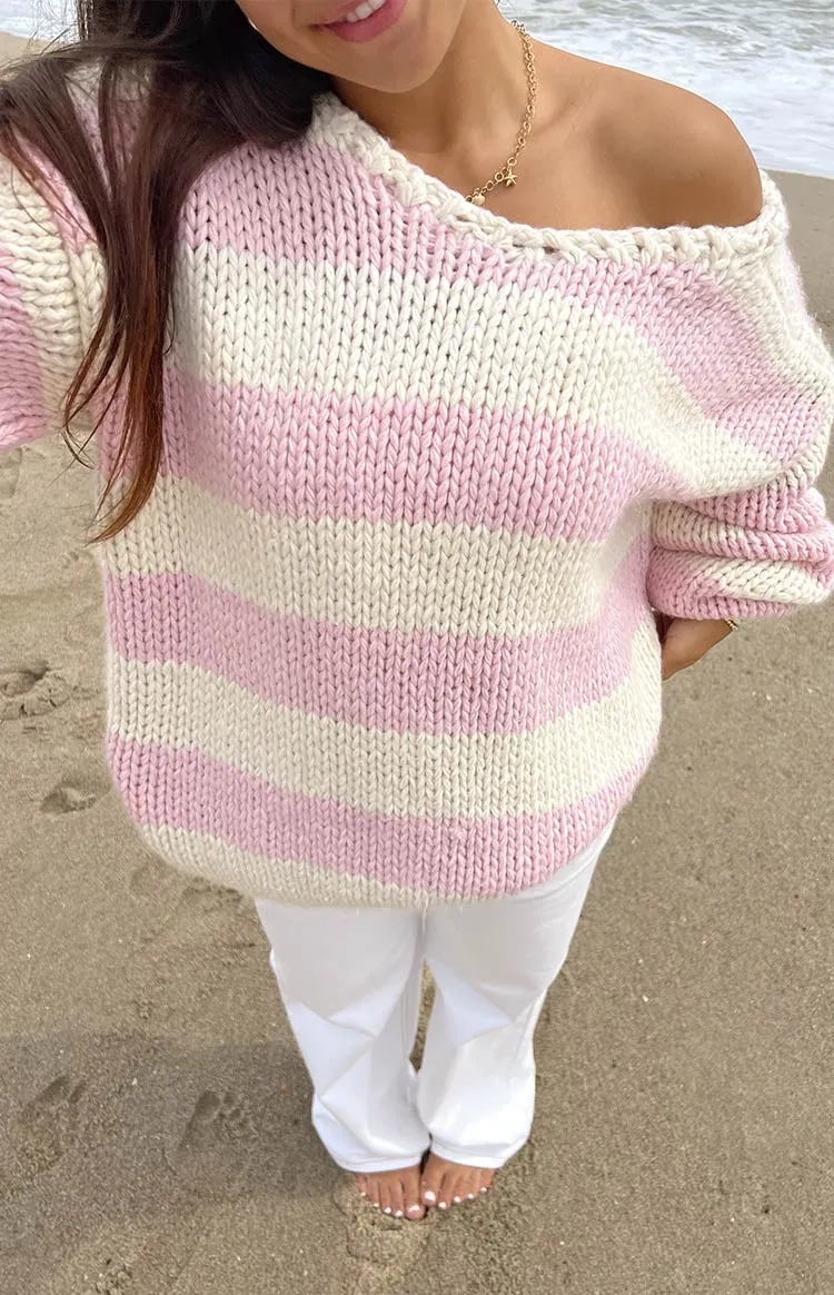 Delvey Pink Striped Chunky Knit Sweater