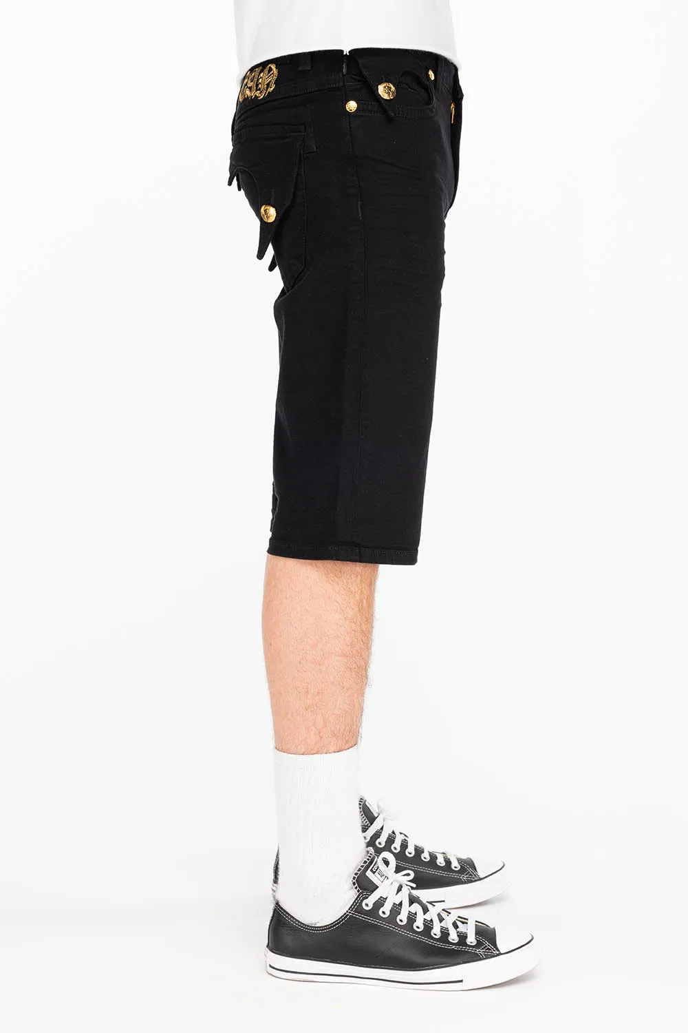 KILLER FLAP SHORTS IN BLACK AND GOLD