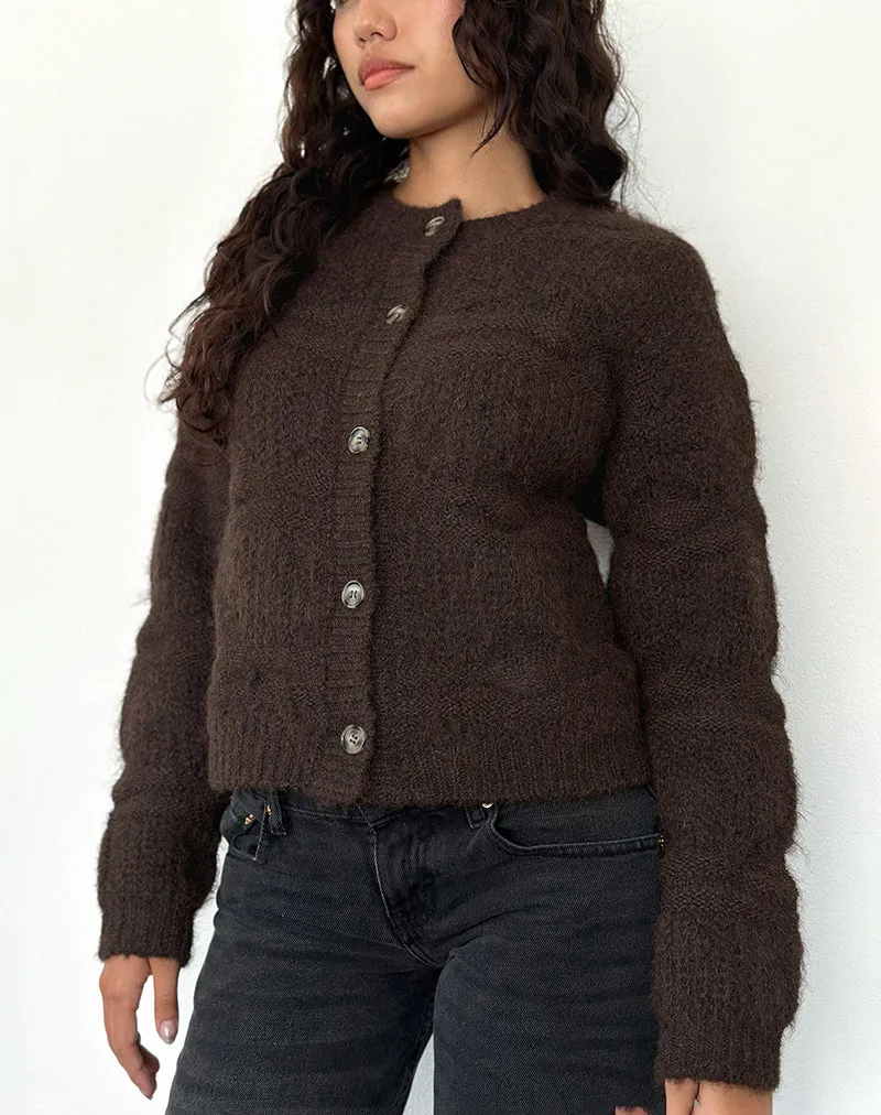 Luciana Textured Knit Cardi in Dark Brown