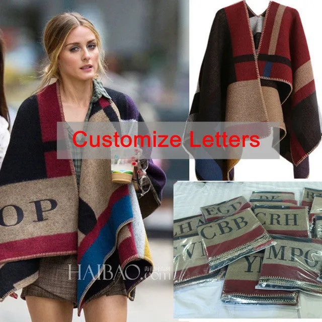 Oversized Sweater Cardigan 2015 Olivia Palermo Runway Catwalk Street Snap Knitted Cardigan Plaid Cape Poncho Shawl Women Lady