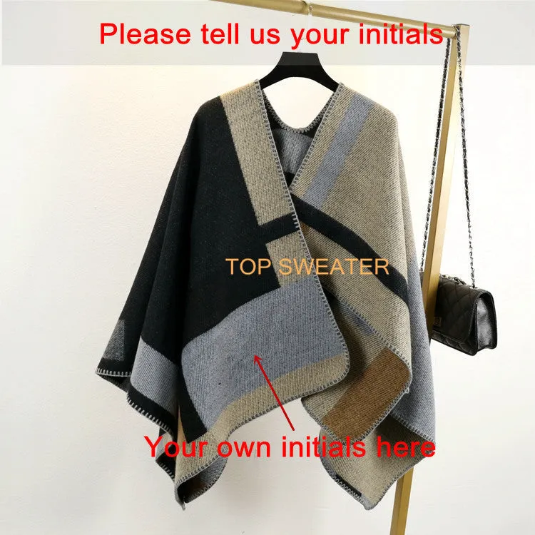 Oversized Sweater Cardigan 2015 Olivia Palermo Runway Catwalk Street Snap Knitted Cardigan Plaid Cape Poncho Shawl Women Lady