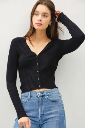 RIBBED V-NECK CARDIGAN