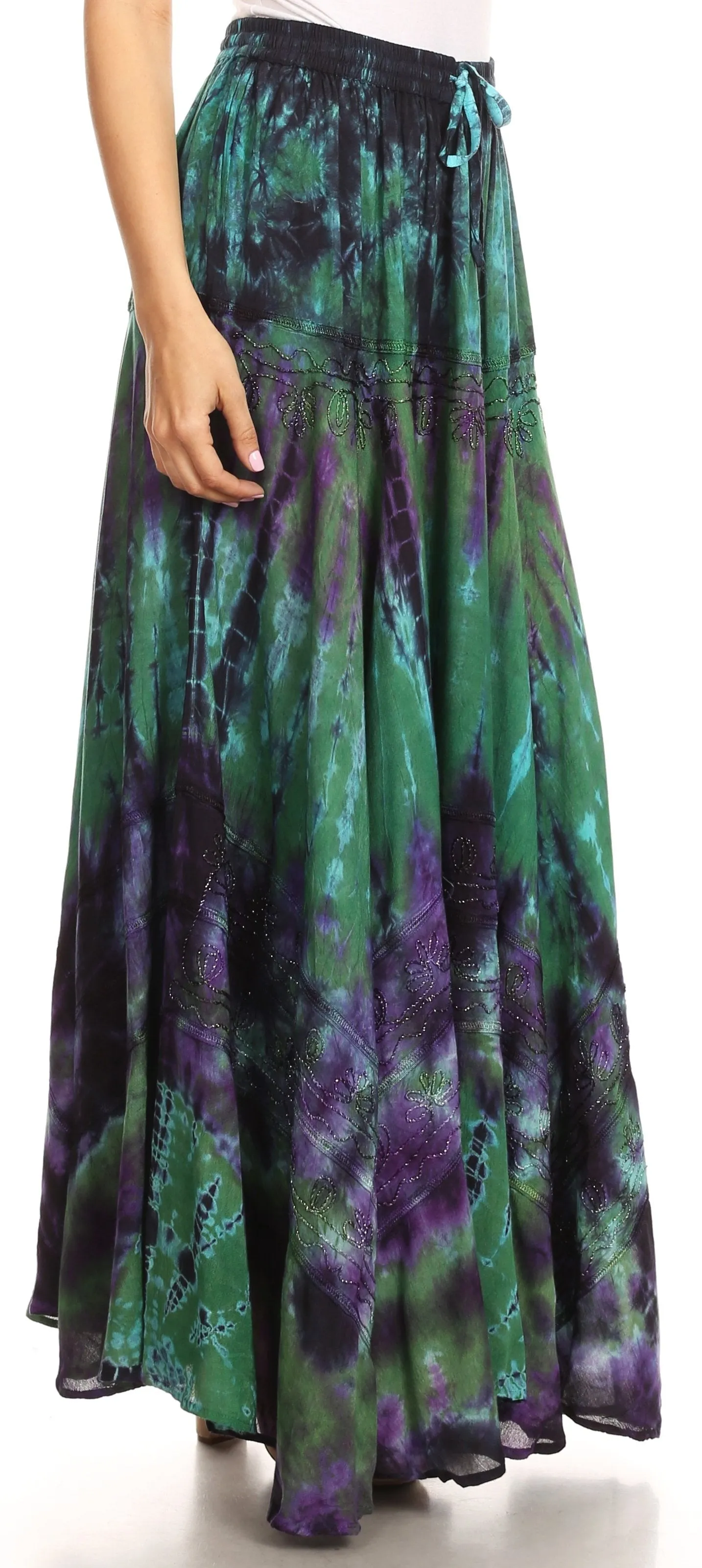 Sakkas Ester Womens Simple  Boho Maxi Full circle Tie-dye Skirt with Elastic Waist