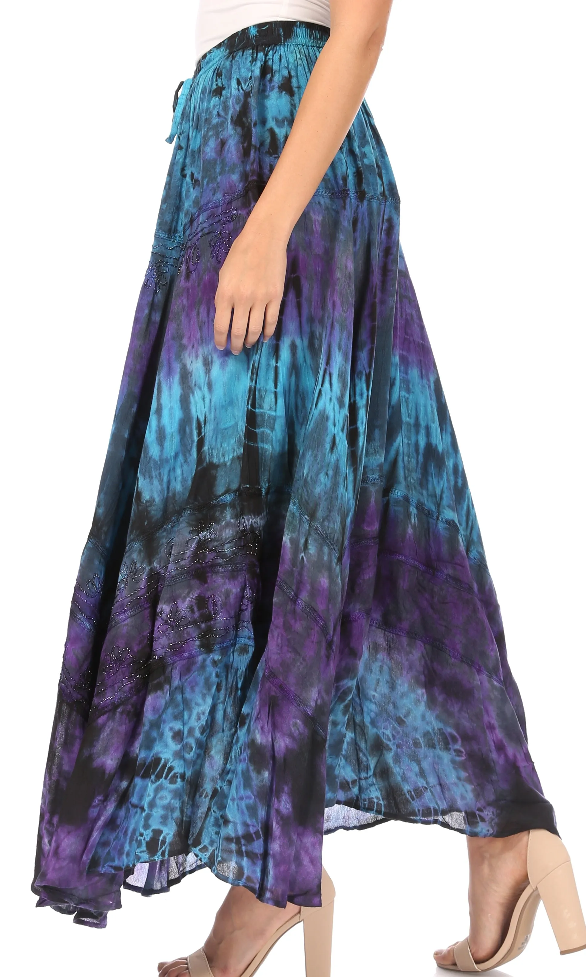 Sakkas Ester Womens Simple  Boho Maxi Full circle Tie-dye Skirt with Elastic Waist