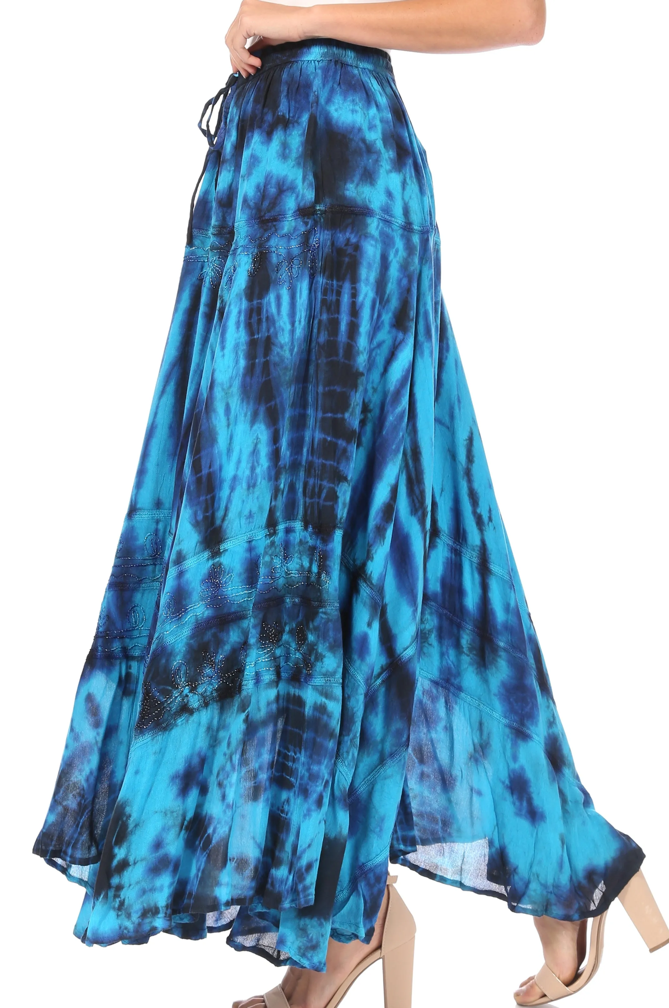 Sakkas Ester Womens Simple  Boho Maxi Full circle Tie-dye Skirt with Elastic Waist