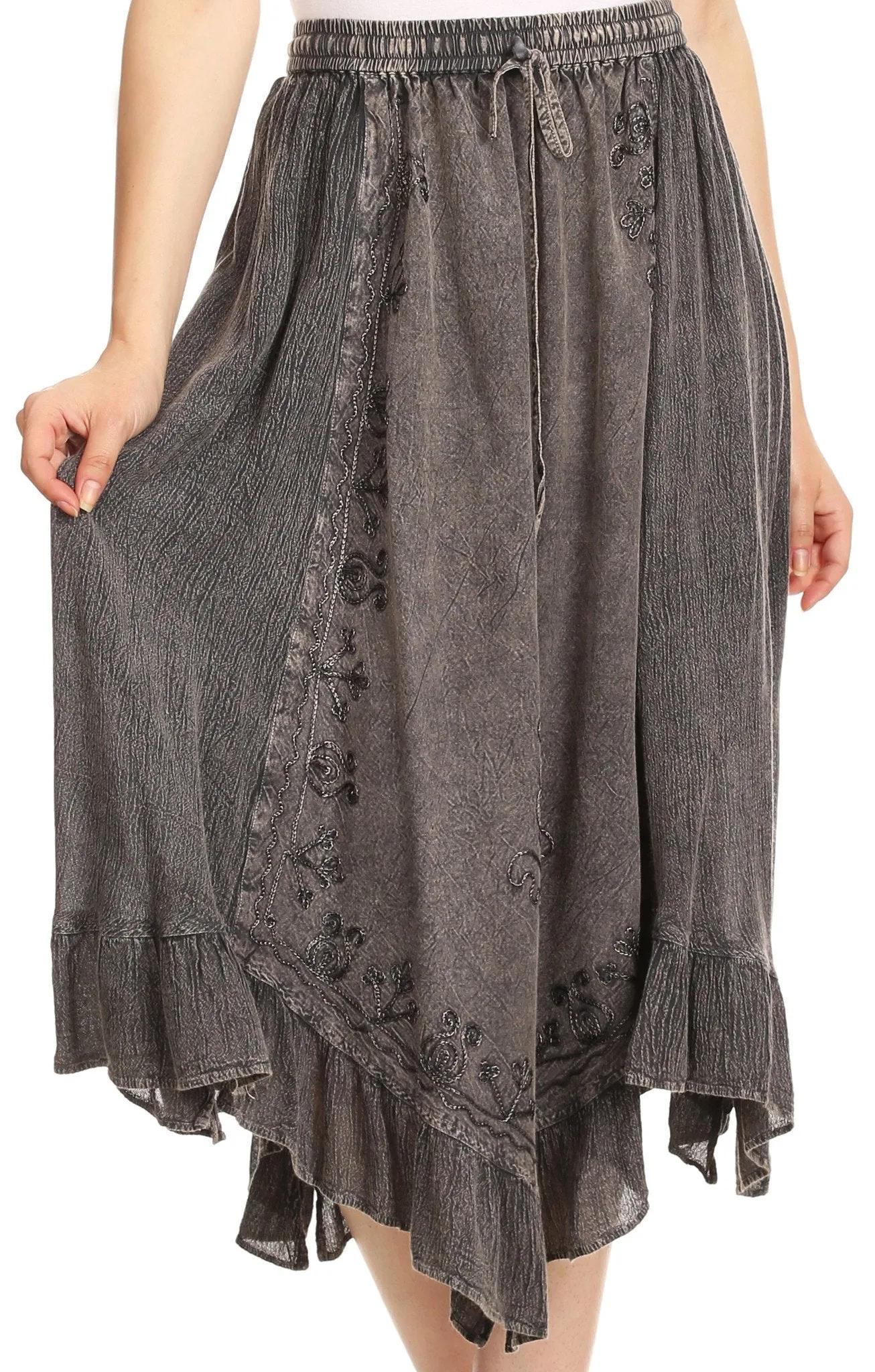 Sakkas Lucia Handkerchief Ruffled mid Length Casual Skirt with Embroidery