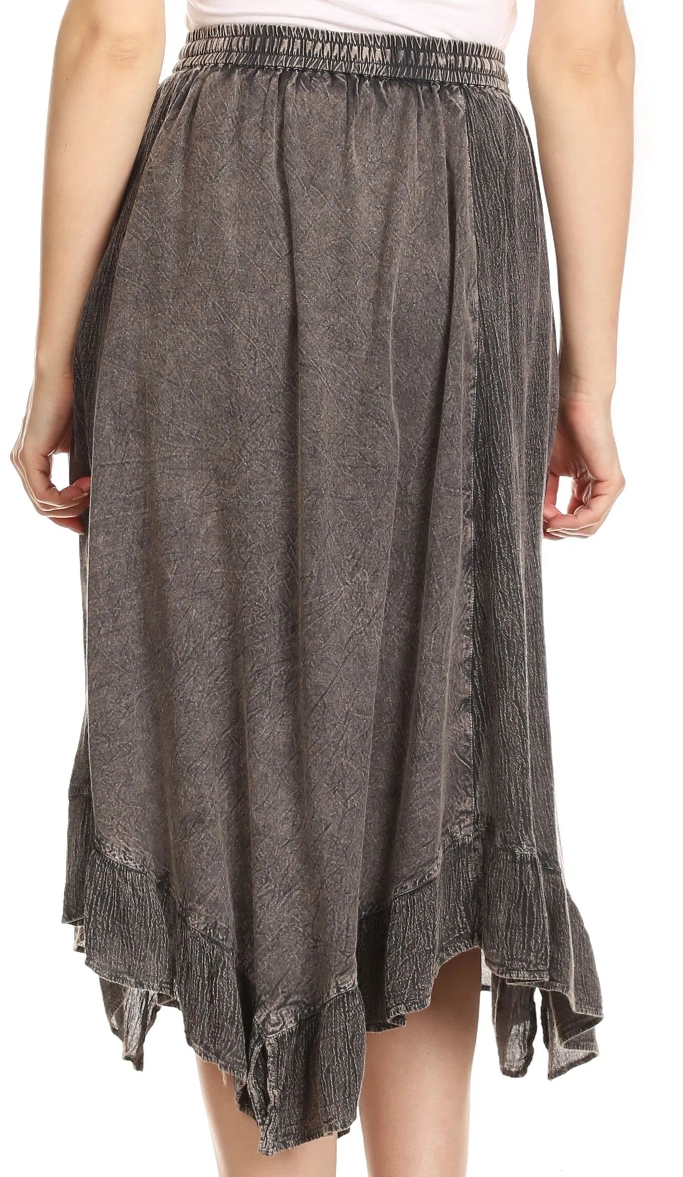 Sakkas Lucia Handkerchief Ruffled mid Length Casual Skirt with Embroidery