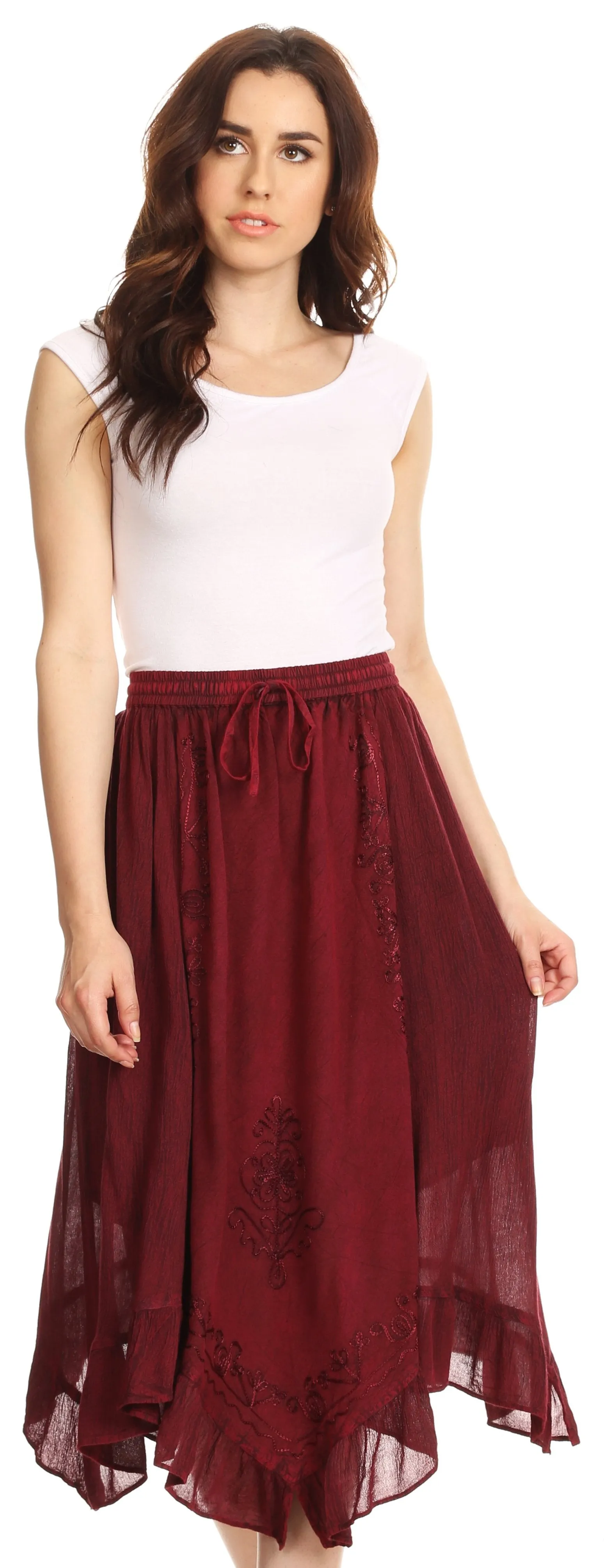 Sakkas Lucia Handkerchief Ruffled mid Length Casual Skirt with Embroidery