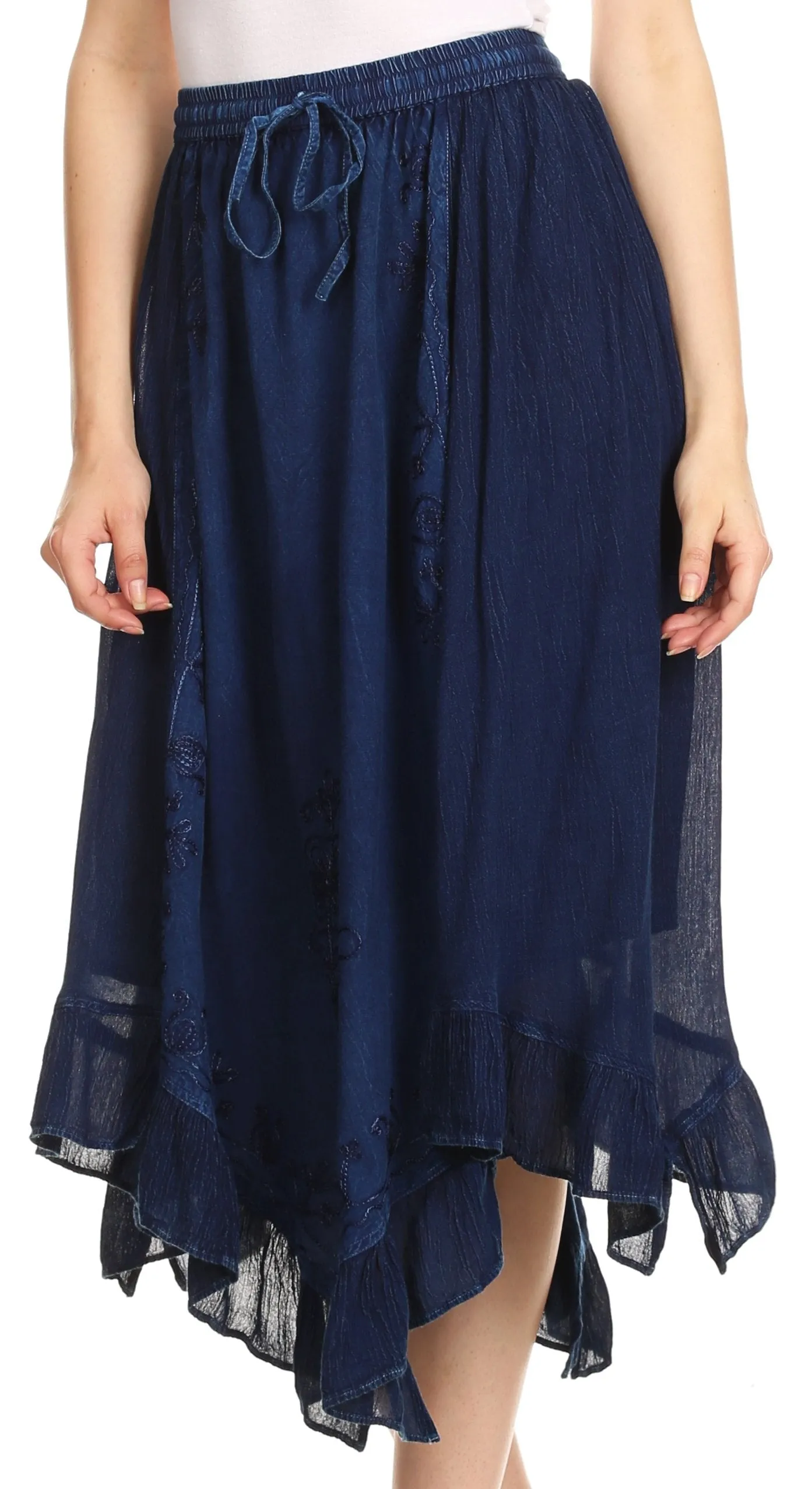 Sakkas Lucia Handkerchief Ruffled mid Length Casual Skirt with Embroidery