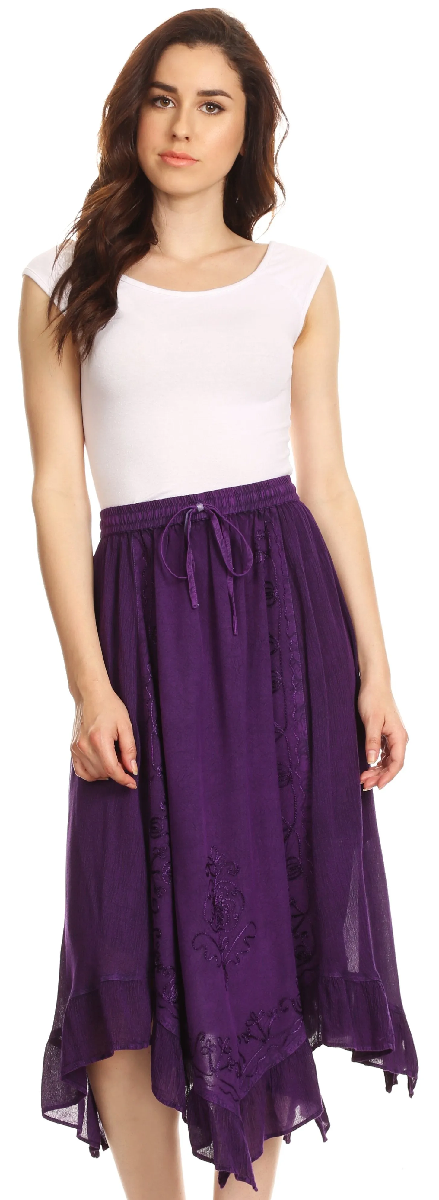 Sakkas Lucia Handkerchief Ruffled mid Length Casual Skirt with Embroidery