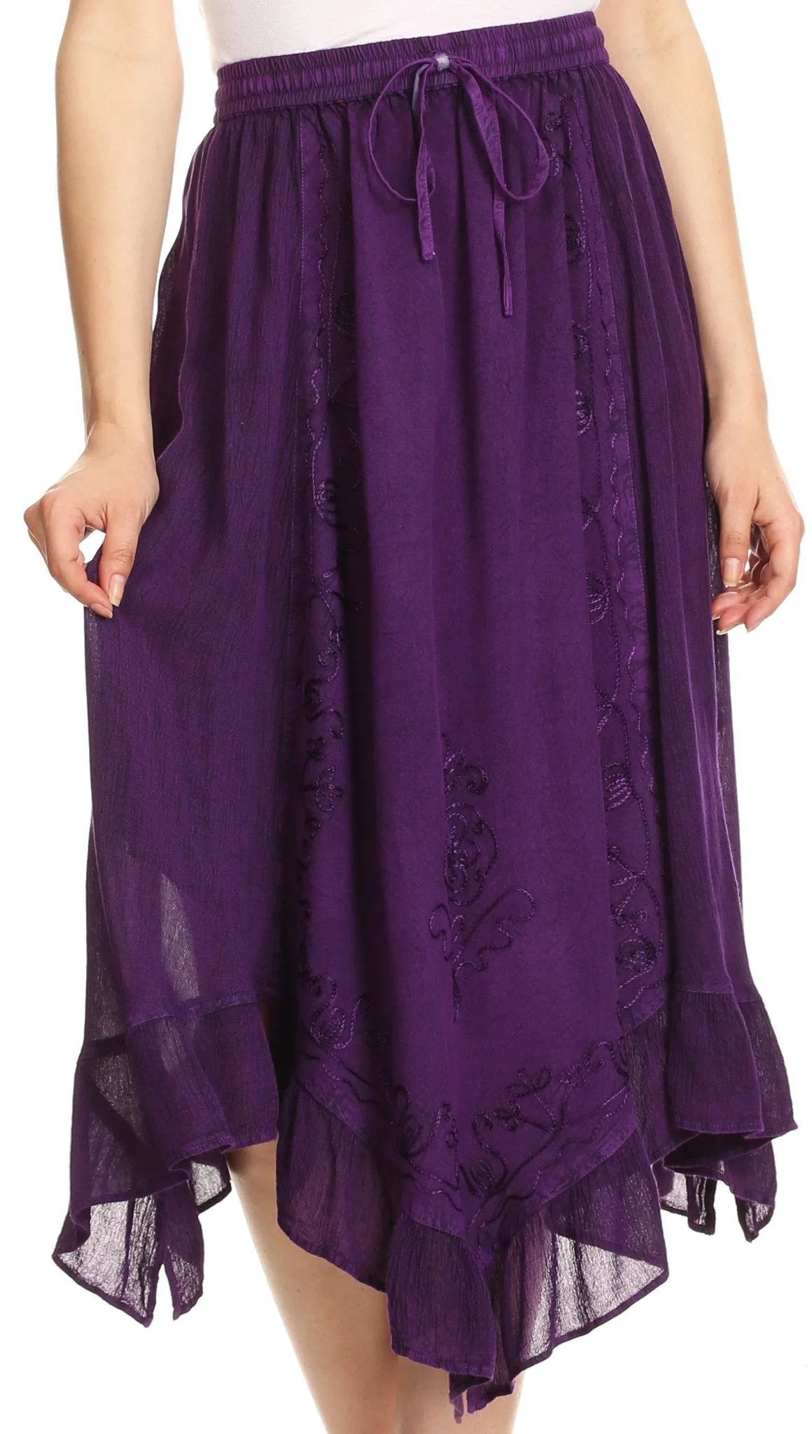 Sakkas Lucia Handkerchief Ruffled mid Length Casual Skirt with Embroidery