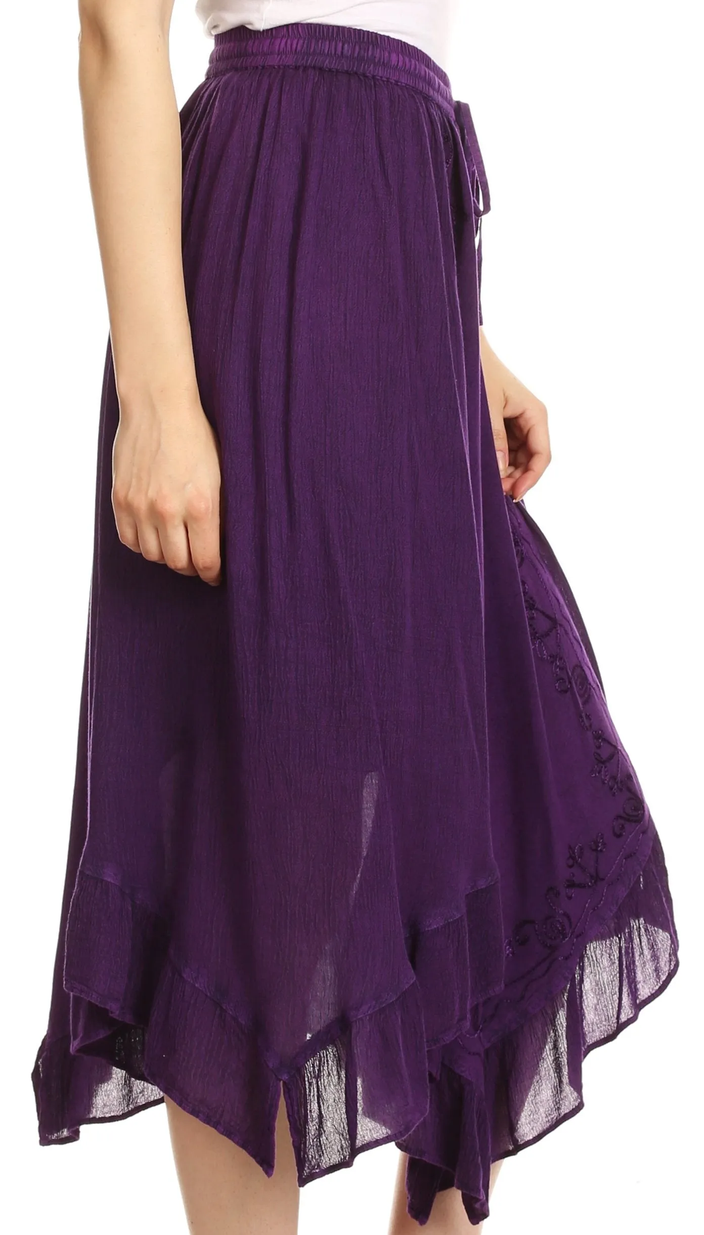 Sakkas Lucia Handkerchief Ruffled mid Length Casual Skirt with Embroidery