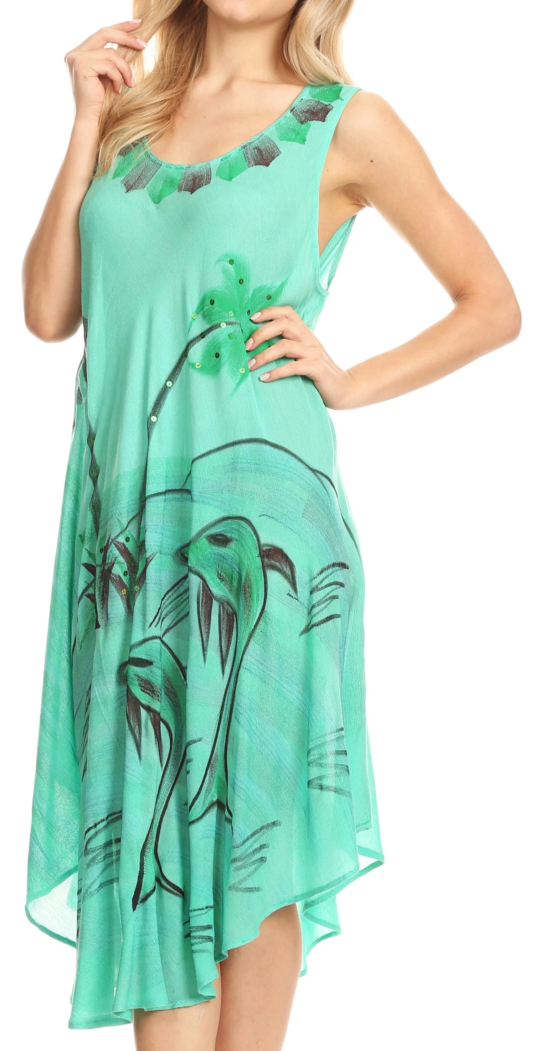 Sakkas Valentina Summer Casual Light Cover-up Caftan Dress with Tropical Print