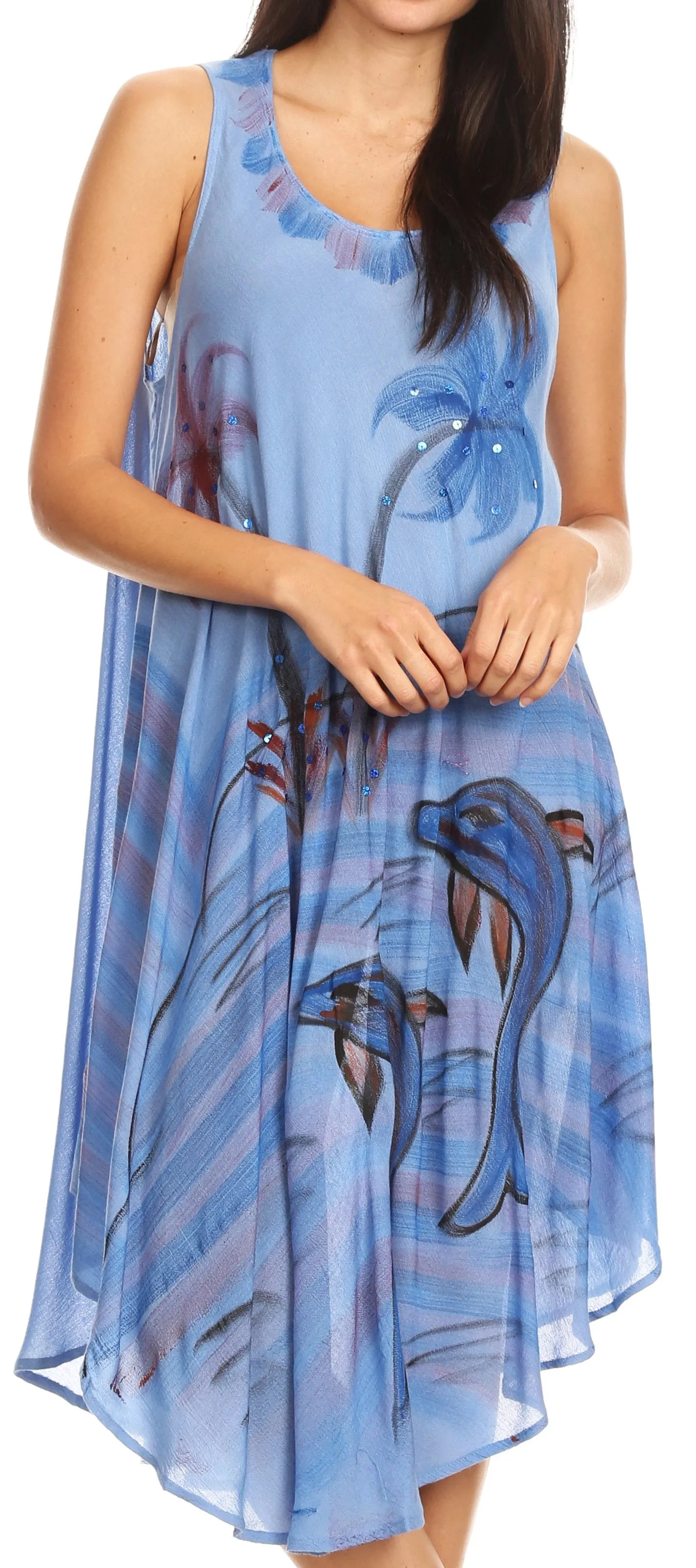 Sakkas Valentina Summer Casual Light Cover-up Caftan Dress with Tropical Print