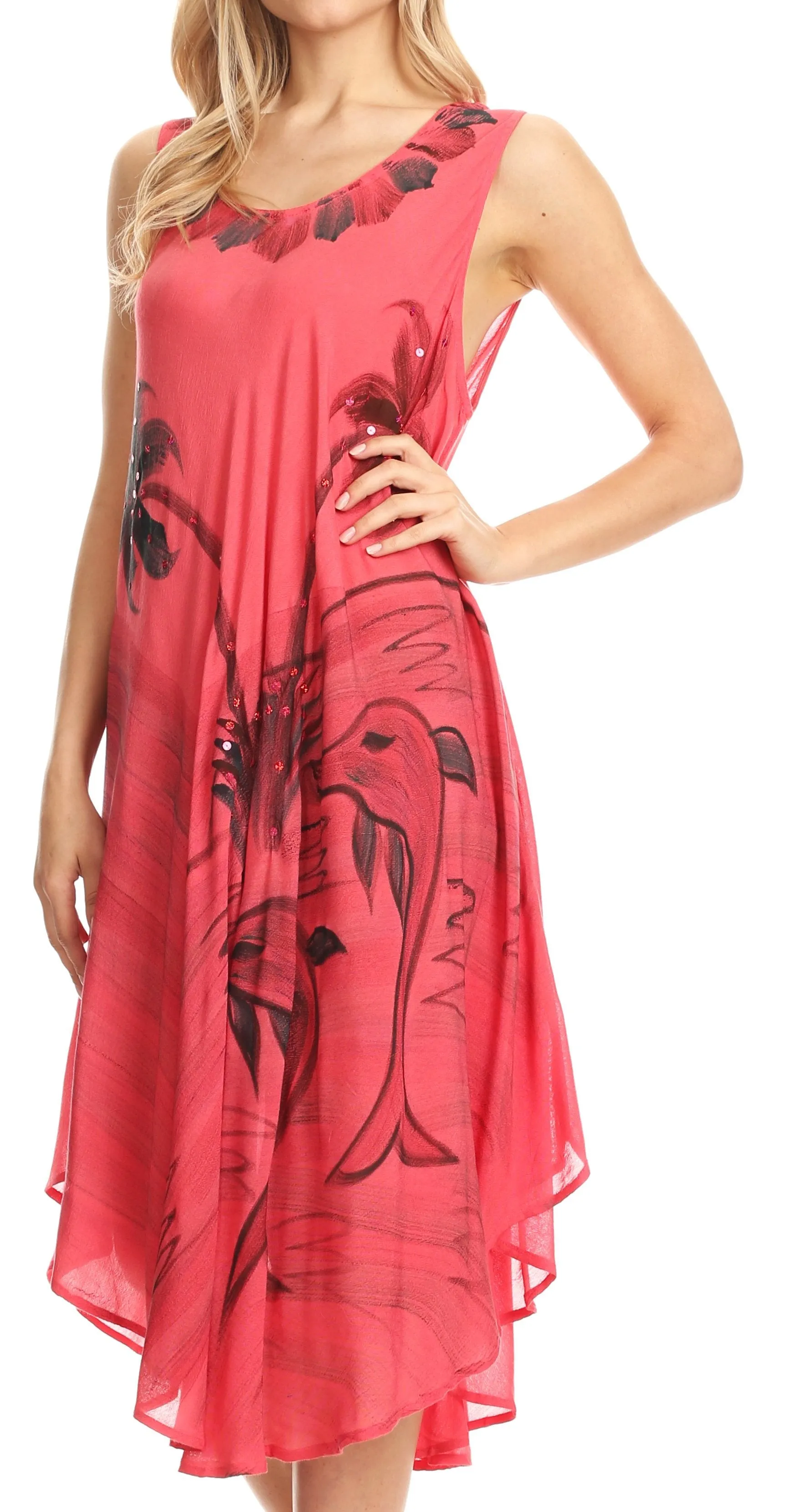 Sakkas Valentina Summer Casual Light Cover-up Caftan Dress with Tropical Print