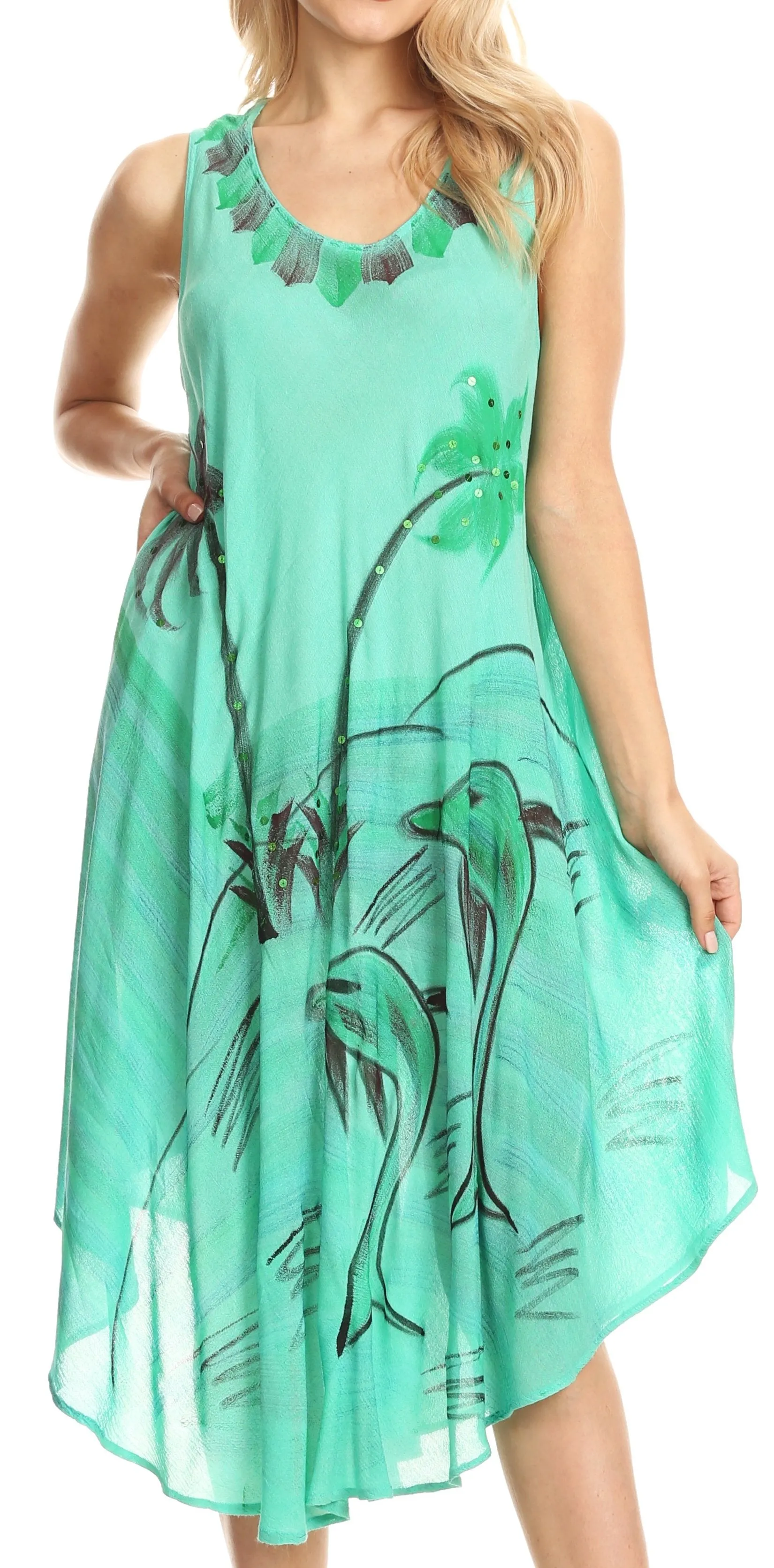 Sakkas Valentina Summer Casual Light Cover-up Caftan Dress with Tropical Print