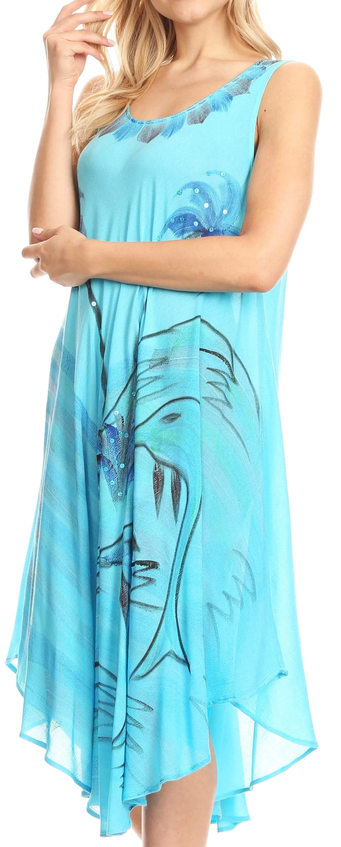 Sakkas Valentina Summer Casual Light Cover-up Caftan Dress with Tropical Print