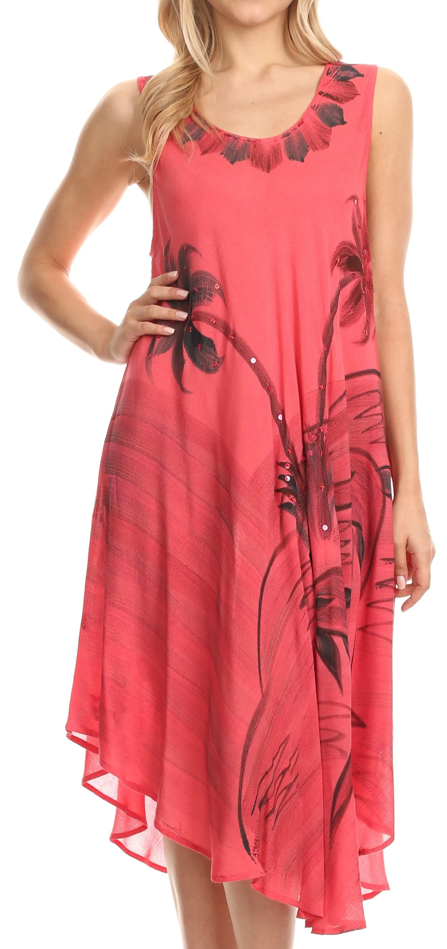 Sakkas Valentina Summer Casual Light Cover-up Caftan Dress with Tropical Print