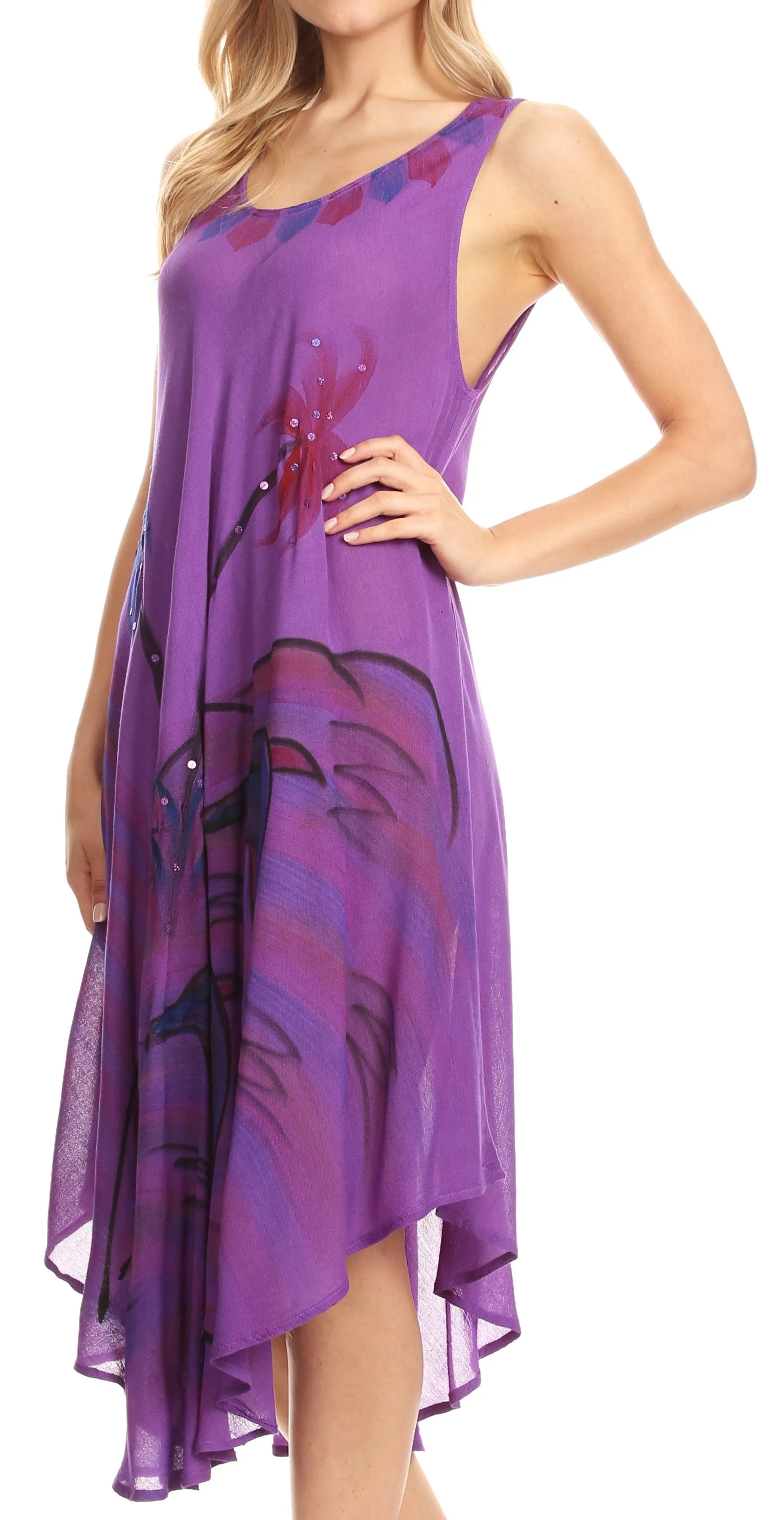 Sakkas Valentina Summer Casual Light Cover-up Caftan Dress with Tropical Print