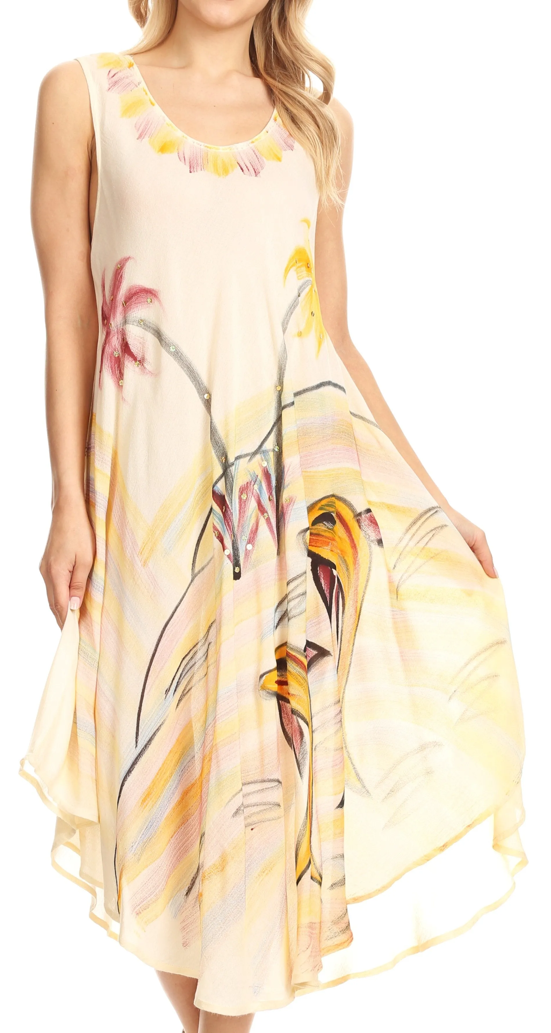 Sakkas Valentina Summer Casual Light Cover-up Caftan Dress with Tropical Print