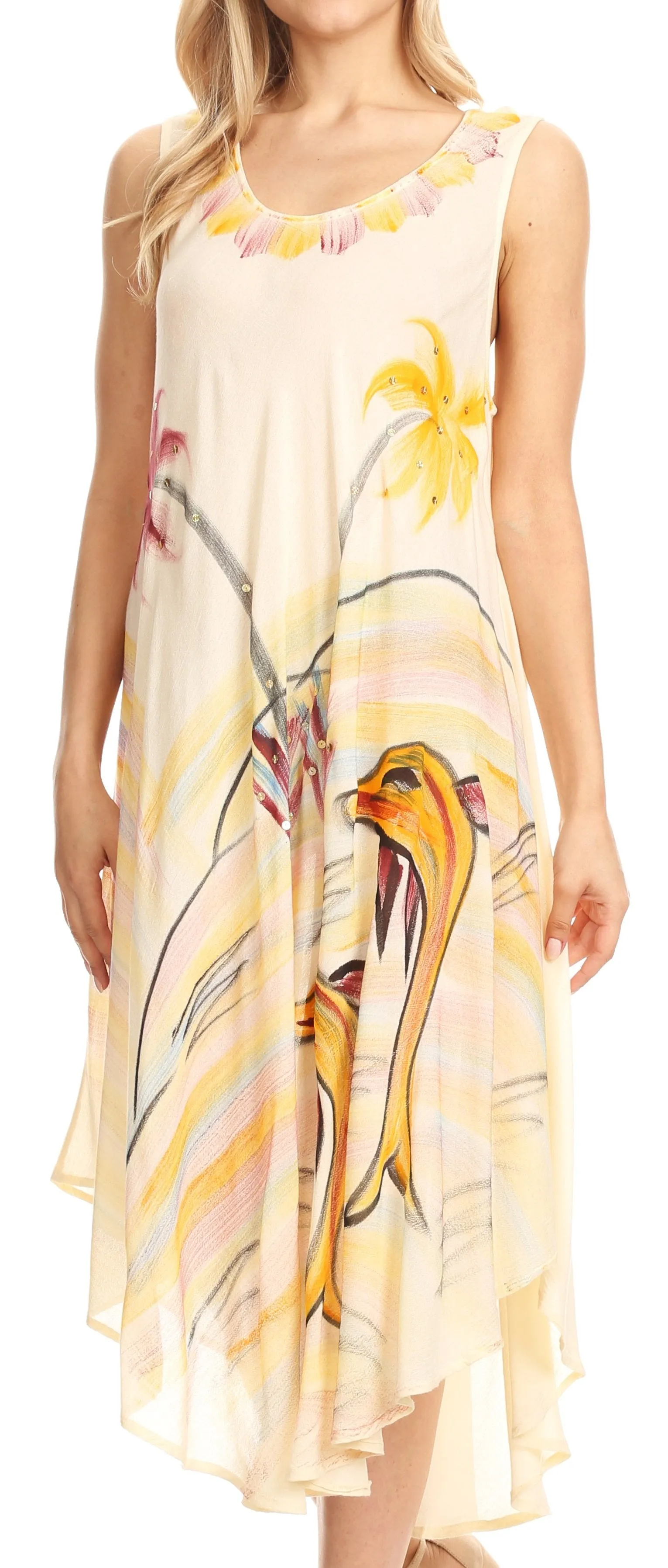 Sakkas Valentina Summer Casual Light Cover-up Caftan Dress with Tropical Print