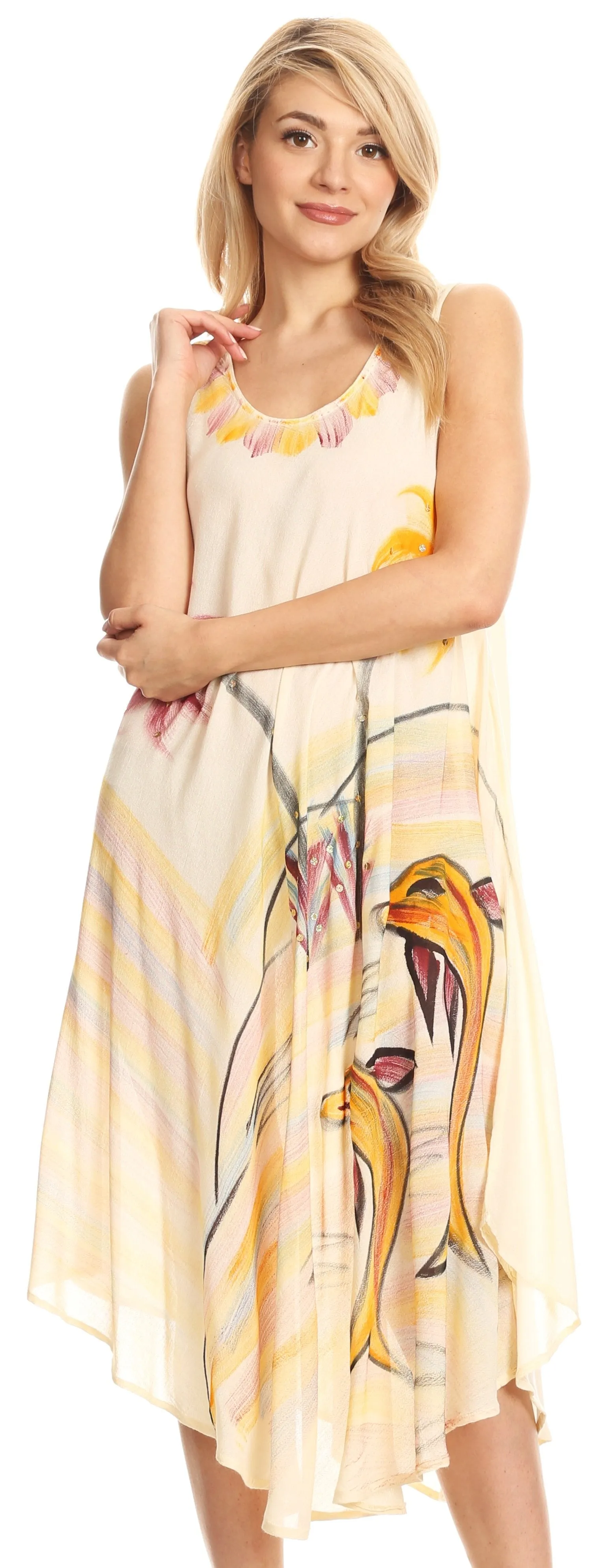 Sakkas Valentina Summer Casual Light Cover-up Caftan Dress with Tropical Print